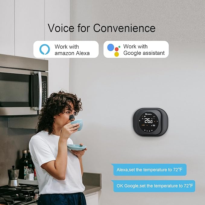 Smart WiFi Thermostat for Home, Programmable Thermostat with C-Wire Adapter, 3H/2C for Heat Pump & Conventional Systems, Tuya App Control, Compatible with Alexa & Google Assistant