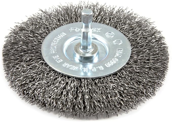 Forney 72739 Wire Wheel Brush, Coarse Crimped with 1/4-Inch Hex Shank, 4-Inch-by-.012-Inch