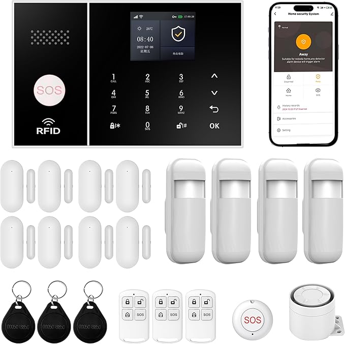 XUK Smart Home Security System,4G/GSM &WiFi Wireless Alarm Kit with Door/Window Sensors,PIR Motion Detectors,App Remote Control,Compatible with Alexa &Google Home,Easy Installation (21pcs Set)