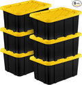 Sterilite 6-Pack Industrial Tote, Plastic Storage Container Bins with Lids, 17 Gallon - Heavy-Duty Organizing Containers for Closet, Bathroom & Office, Stackable Transport Boxes with Secure Handles