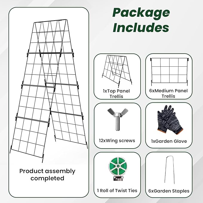 Adjustable A-Frame Trellis for Climbing Plants Outdoor, 48"x16" Cucumber Trellis for Raised Bed, Metal Garden Trellis with Grid Design, Tomato, Grape, Bean, Pea, Squash, Vegetable Trellis (Black)
