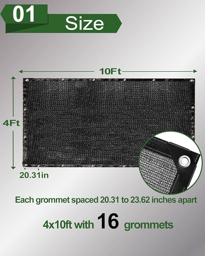 vensovo 40% Sunblock Shade Cloth Net Black Resistant - 4x10 Ft Garden Shade Mesh for Plant Cover, Greenhouse, Chicken Coop, Kennels, Tomatoes Plants