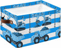 Blue Striped Truck Storage Bins Cubes Waterproof Cloth Storage Basket, Farmhouse Stripes Modern Art Foldable Storage Bags for Shelf Closet Clothes Organizers with Handles 15x11x9.5 in 1PCS
