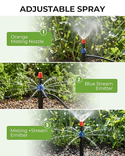 MYMULIKE 99FT Drip Irrigation System, 1/2" Main Pipe & 1/4" Branch Pipe, Adjustable Drip Emitters, Automatic Irrigation Kit Garden Watering System for Flower Bed, Raised Beds, Lawn, Greenhouses