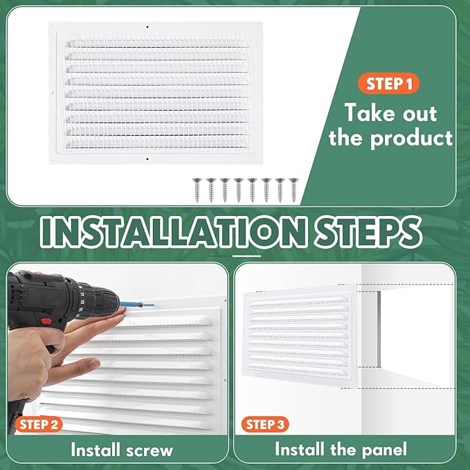 2 Pcs 12 x 8 Inch Aluminum Gable Vents Attic Vents Metal Gable Wall Shed Vent with Screw and Screen Mesh, Square Return Louver Grille for Ventilation Exterior Door House Attic Garage Ceiling