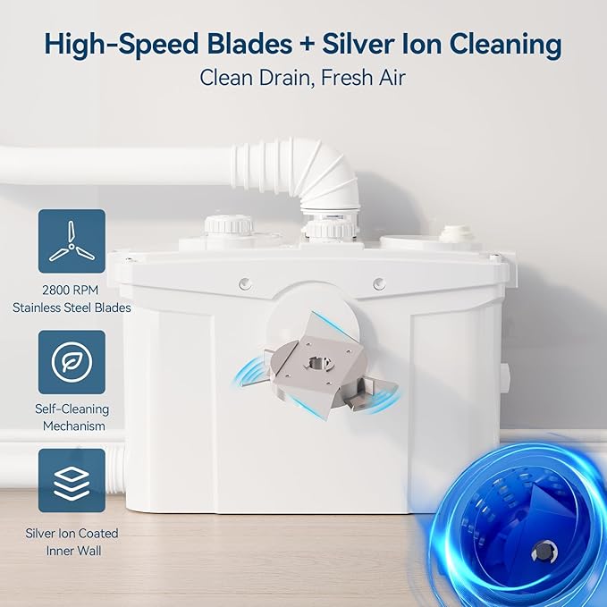 1200W Macerator Pump – 2800GPH, 28FT Vertical Lift Toilet Water Pump with Anti-Backflow, PCB Smart Control, IPX4 Waterproof, Macerator Pump Basement for Toilet, Sink, Bathroom etc.