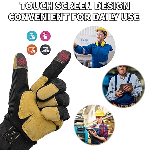 Mens Work Gloves with Secure Fit, Flexible Grip for Multi-Purpose Use,Durable Touchscreen Safety Glove,Black+Yellow,X-Large