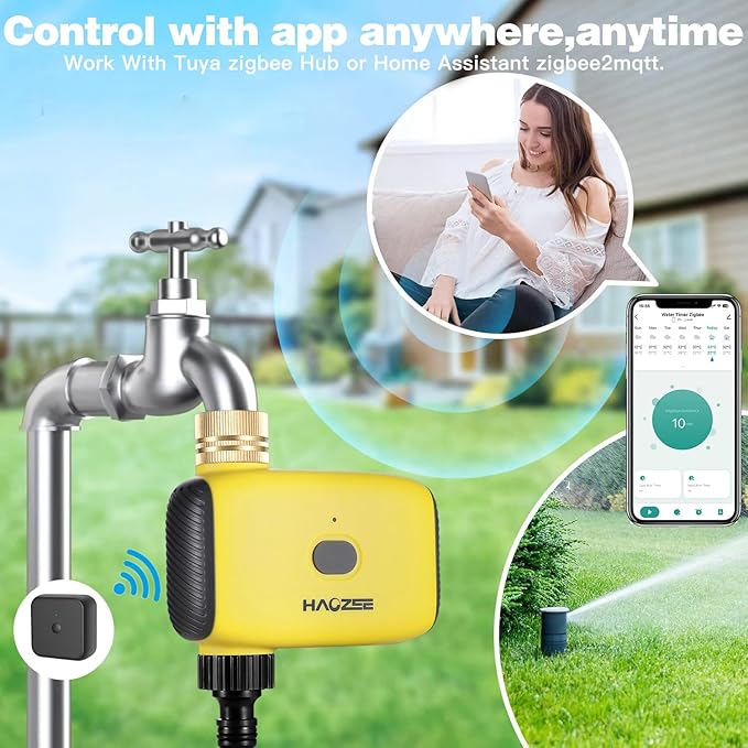Haozee Smart Water Timer for Garden Hose, Sprinkler Timer for Watering,Requires Zigbee 3.0 Hub,Support Home Assistant Zigbee2mqtt,Automatic Irrigation Controller System for Lawns and Yard.