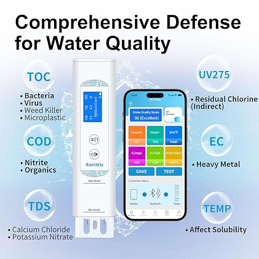 6 in 1 Water Tester for Drinking Water with App, Digital TDS, EC, TOC, COD, UV275 & Temperature Meter, Lab-Grade Water Quality Tester with Data Logging & Export for Home, RV, Camping, Well & Tap Water
