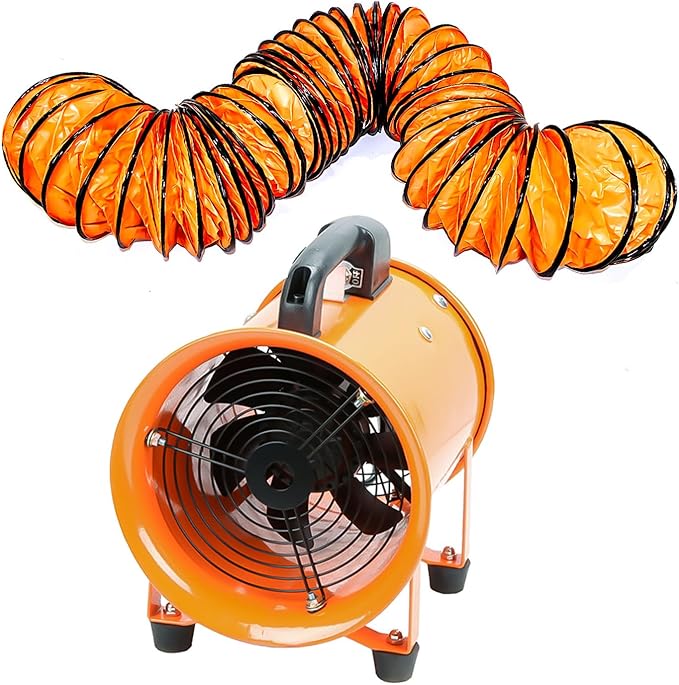 12-Inch High-Velocity Portable Utility Blower Fan, Industrial Exhaust Fan with 33ft Flexible Duct Hose, 3150 RPM Low-Noise Ventilator for Basements, Workshops, Warehouses, and Confined Spaces