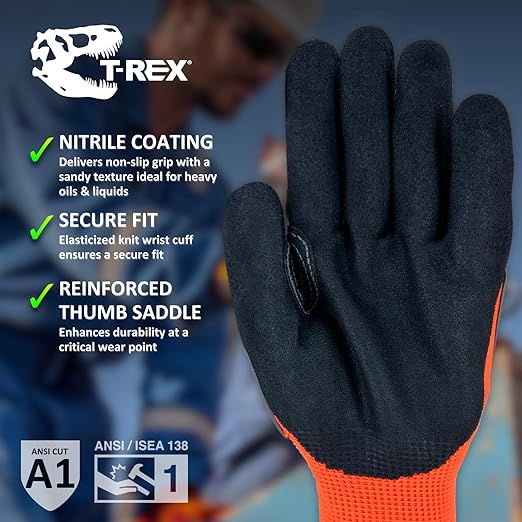 MAGID T-REX Flex Series Sandy Nitrile Coated Knit Impact Gloves, 12 Pairs, 7/Small, TRX400
