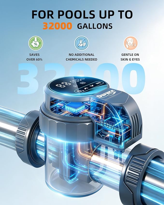 Smart Saltwater Pool Chlorinator System 32000 Gallons, Salt Chlorine Generator Above Ground Pool with APP Control for Inground Pool Water Treatment, USA Titanium Cell
