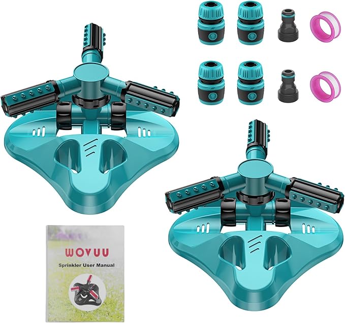 Lawn Sprinkler - Upgraded Automatic 360 Degree Rotating Irrigation System for Garden and Grass - 2 Pack Blue Garden Hose Sprinklers With 36 Built-in Units