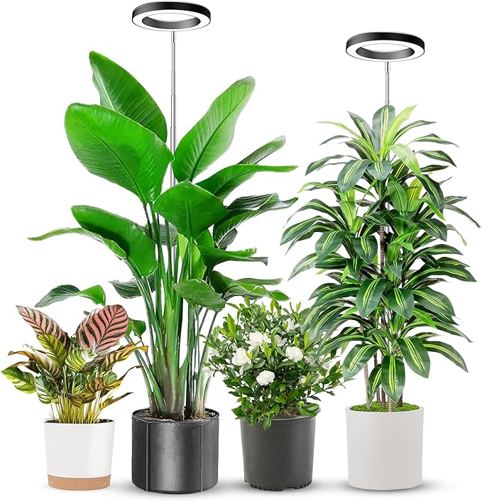 Aokrean 6.3in Grow Light, 80LED Full Spectrum Plant Light for Indoor Growing, Height Adjustable 10"-65", Auto Timer 6/12/16H, 3 Optional Spectrums, Idea for Large Plant, 5V, Black, 2 Pack