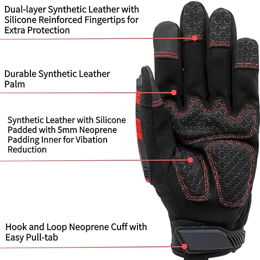 Heavy-Duty Mechanics Work Gloves Women, TPR Impact Glove,Anti-Vibration,Heavy Duty,Touchscreen,Small,Red+Black