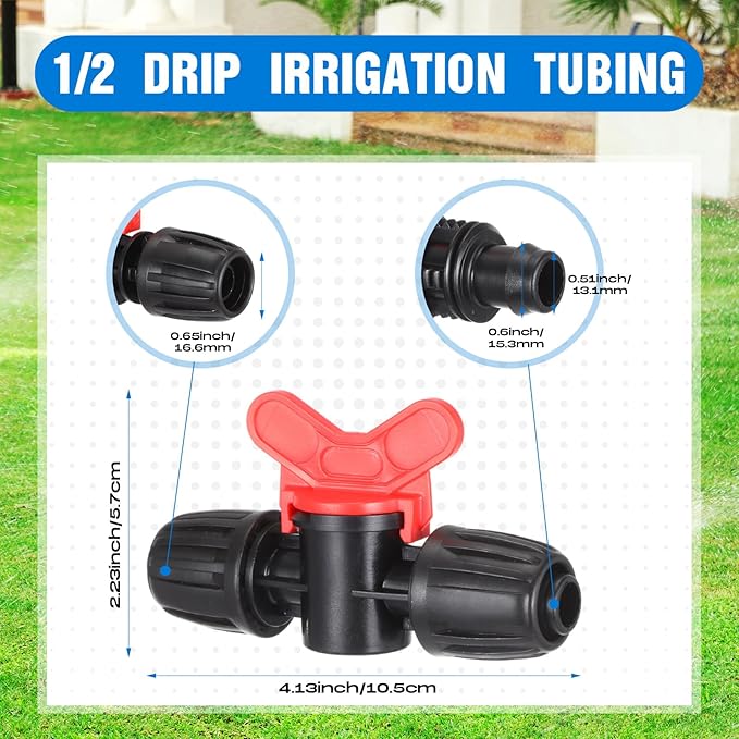 Glooglitter 30 Pcs Drip Irrigation Fittings Switch Valve 1/2 Inch Barbed Locking Fitting Gate Valves for 1/2 Inch Drip Tubing(1/2 ID X. 6-. 63 OD) 16mm Drip Irrigation Switch Valve for Garden