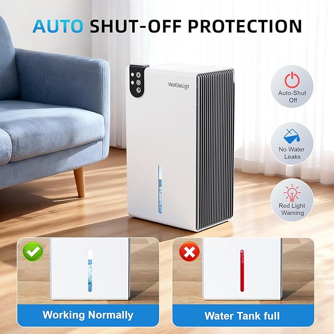 Dehumidifier for Home (85 OZ, 1000 sq ft) Small Dehumidifiers for Basement, Auto Shut-Off, Sleep Mode, 7 Color Light, Quiet Dehumidifier for Bedroom, Bathroom, Living Room with Drain Hose(White Grey)