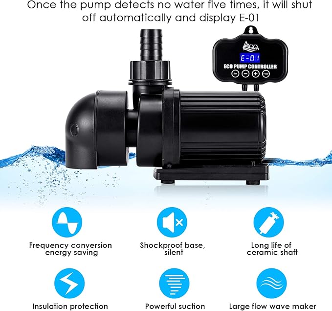 AQQA Controllable Aquarium Water Pump,45W 12000GPH Circulation Make Wave/Feed Mode/20 Options Flow Adjustable, Amphibious Submersible or Land Powerful Return Pump for Saltwater & Freshwater