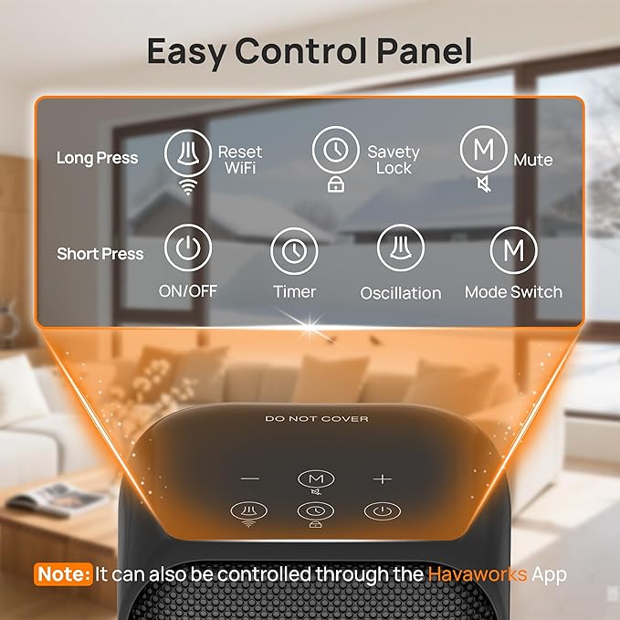 FLANUR Space Heaters for Indoor Use, Smart Portable Electric Heater with Thermostat, WiFi and Voice Control, 12H Timer, 4 Modes, 36dB 1500W PTC Ceramic Safety Heat for Office Bedroom Home 1Pack Black