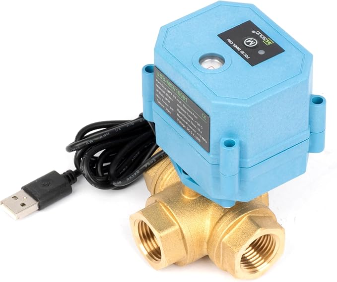U.S. Solid WiFi Smart Motorized Ball Valve 1/2 inch NPT for Water Control & Irrigation, 3 Way Brass Electric Valve, USB Powered, LED Status Indicator, Flow Direction Window, Remote On/Off Control