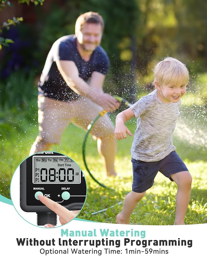 RAINPOINT Sprinkler Timer with 3 Individual Programs, Brass Inlet Water Timer for Garden Hose, Sprinkler Controller, Automatic/Manual Irrigation System for Lawn & Yard Watering, 1 Outlet