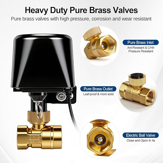 Owfeel WIFI & Bluetooth Smart Water Valve, DN20 Ball Brass Valve, WIFI Control Water Shutoff Valves Compatible With Alexa, Google and Application Program iOS/Android, Only 2.4GHZ WiFi(3/4")