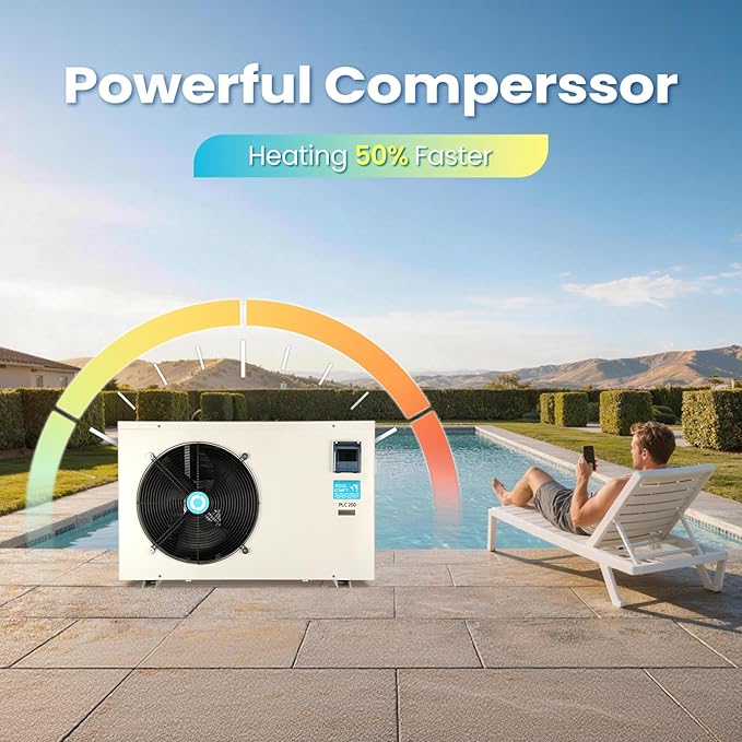 POOLCOMFT Inverter Electric Pool Heater for Above Ground and Inground Pools, Heating and Cooling Pool Heater, Smart WiFi Control, Swimming Pool Heat Pump up to 28000 Gallons