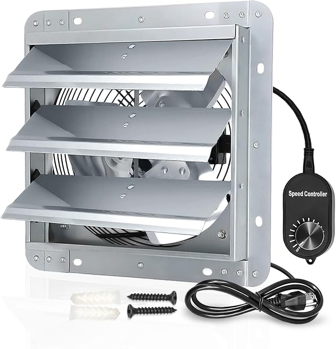 Shutter Exhaust Fan, 12 inch Wall Mount Attic Fans w/Speed Controller,1030 CFM,Chicken Coops Vent Fan for Greenhouse, Gable, Barn, Garage, Shed Ventilation Fan