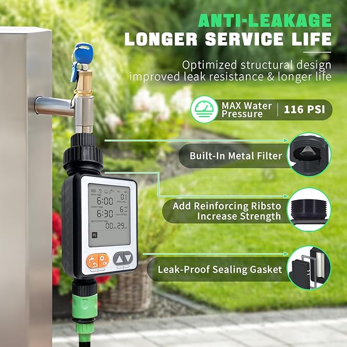 Water Timer for Garden Hose, 10 Programmable Sprinkler Timer with with Auto Rain Delay, IP54 Waterproof 3.3“ Large LCD Drip Irrigation System Timers for Plant, Yard, Lawns, Outdoor