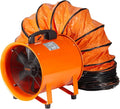 VEVOR Air Mover Blower Fan 10 Inch, 1893CFM 380W with 16.4ft Flexible Duct, Industrial Portable Ventilator Blower/Exhaust, Orange