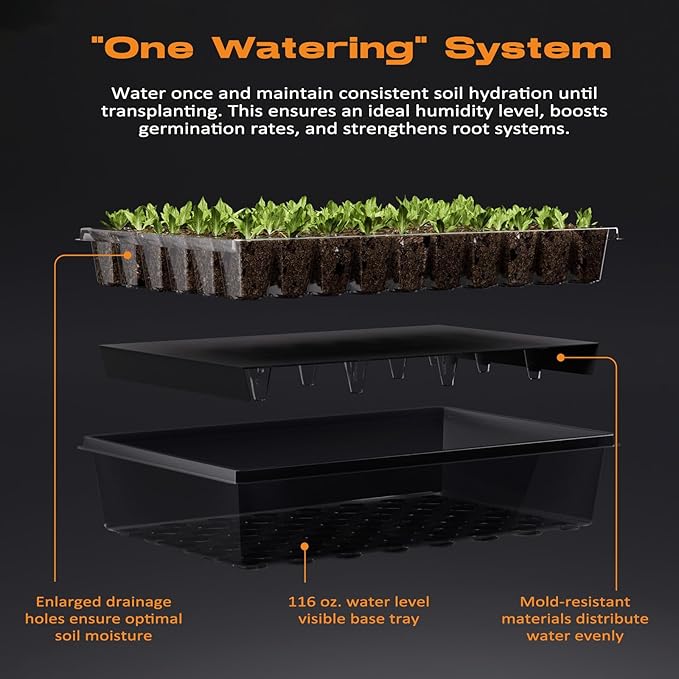 Patigrow 120-Cell Self-Watering Seed Starter Tray with Grow Light, Seed Starter Kit with 4.07” Humidity Dome, Indoor Seedling Starter Tray, Seed Starting Trays for Plant Germination, Seeds Growing