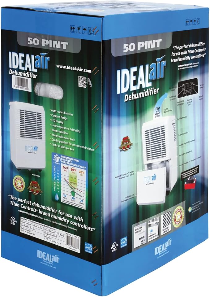 Ideal-Air Dehumidifier 30 Pint - Removes Up to 30 Pints of Moisture from the Air Per Day