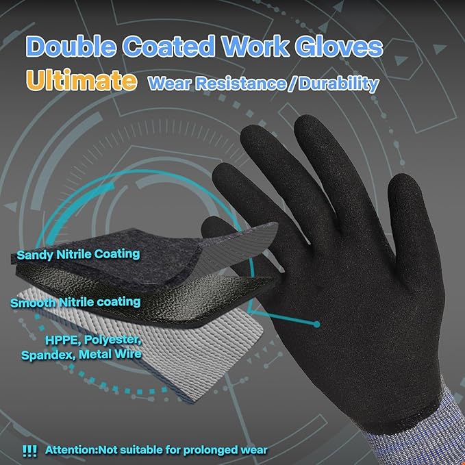 Schwer ANSI A9 Cut/Abrasion Resistant Gloves for Heavy Duty Work, 18 Gauge 3/4 Double Dipped Nitrile Coating for Construction, Gardening, Water & Oil Proof, Anti Slip, Touch Screen, PM3202, Black, S