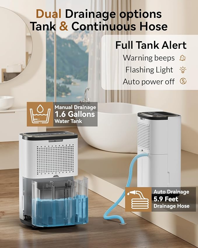 5000 Sq. Ft. Dehumidifier for Basement, 50 Pint Quiet Dehumidifiers for Home with Drain Hose, Smart Humidity Control, 24H Timer & Child Lock, Ideal for Large Rooms, Bathroom, Bedroom, Garage