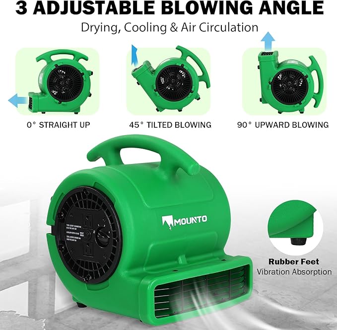 MOUNTO 1/4hp 1000CFM 2 Speed Air Mover Carpet Dryer Floor Fan Cooling Fan (Green)