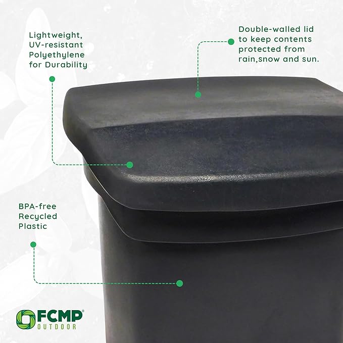 FCMP Outdoor 37-Gallon Salt and Sand Storage Bin – Multipurpose Deck Box for Patio, Porch or Shed – Industrial Large Container for Outdoor Storage, Grey