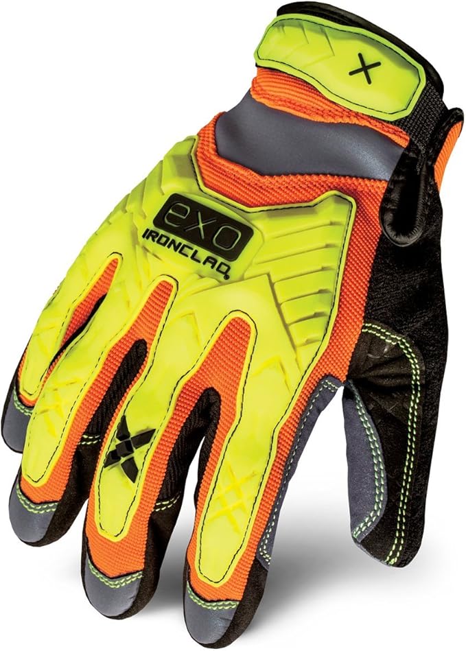 Ironclad EXO Motor Impact Glove; Work Gloves, TPR Impact Protection, (1 Pair), EXO2-HZI-02-S, Hi-viz Yellow & Orange