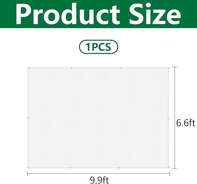 9.9 x 6.6 Ft Plant Shade Nylon Cloth, White Plant Sun Protection Net with Reinforced Grommets, Garden Sunshade Cover Cloth for Protecting Plants from Direct Sunlight