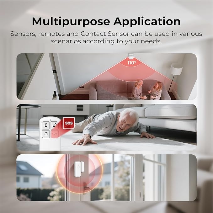 Alarm System for Home Security,WiFi/4G Home Alarm System with DIY,Remote Control App Alert Door Window Sensor Motion Detection No Monthly Fee Compatible with Alexa & Google