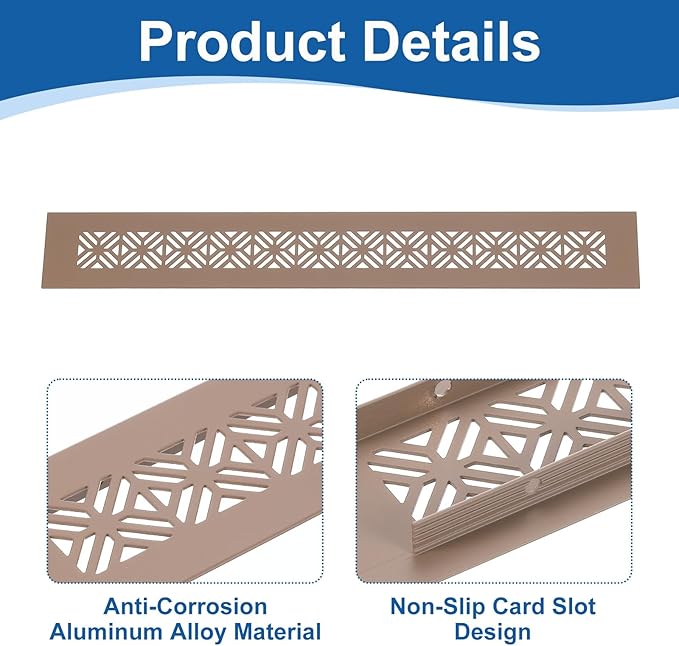 uxcell 2Pcs Aluminum Alloy Air Vents, 350 x 50mm / 13.8 x 2" Rectangle Louvered Ventilation Grille Cover with Mounting Screws for Door Cabinet Wardrobe, Brown