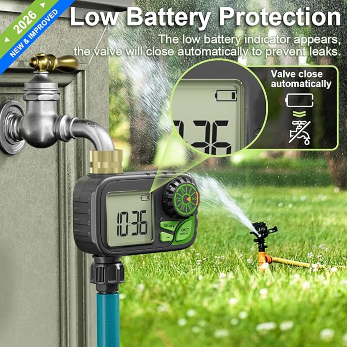 Sprinkler Timer Water Hose Timer - Programmable Digital Irrigation Outdoor Waterproof with Rain Delay, Manual, Automatic Watering System for Yard, Lawn, and Garden Hose Brass Inlet 1 Outlet
