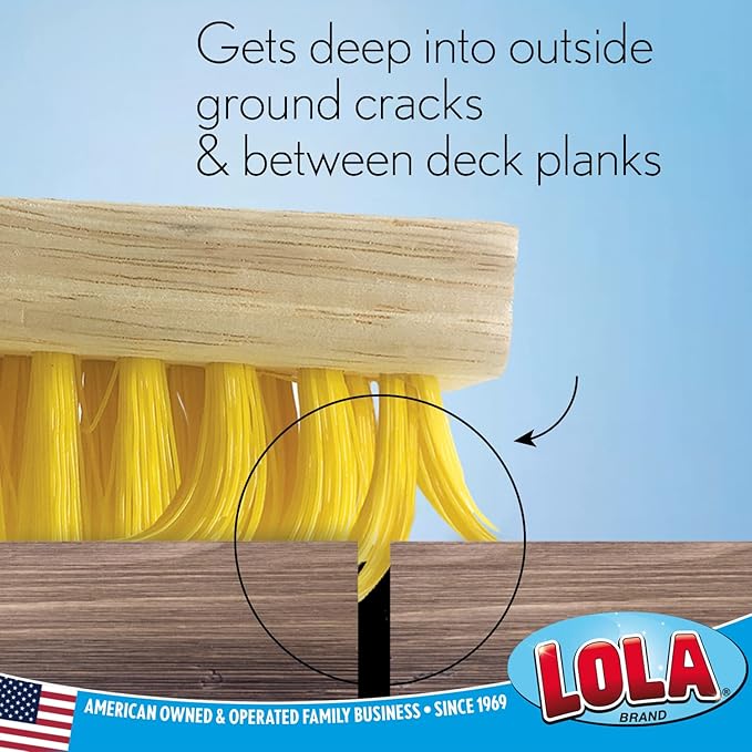 LOLA Deck Scrub Brush Outdoor Broom, Durable Bristles Remove Dirt, Grime, Grout, Leaves, Snow on Patios, Decks, Wet or Dry, 1 Count