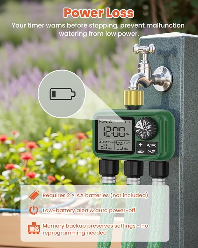 3 Zones Brass Inlet & Outlet Water Timer for Outdoor Garden Hose, Sprinkler Timer for Garden Faucet with Auto/Manual/Rain Delay Mode, Sprinkler Irrigation Controller for Yard Lawn