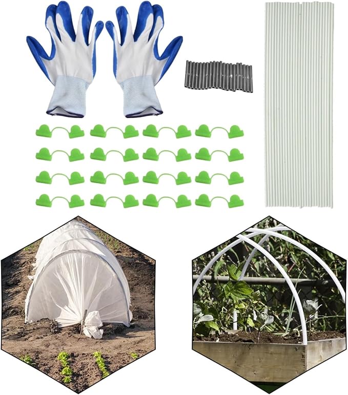 Fiberglass Greenhouse Plant Support Rings with Adjustable Height, Weather-Resistant Frame and Clips for Garden or Nursery Growth Stability, 62-Piece Kit