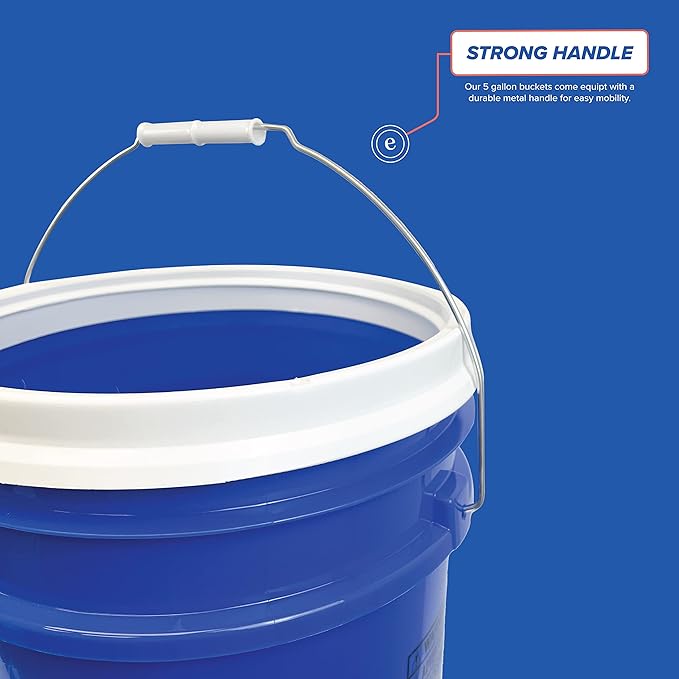 ePackageSupply 5 Gallon Bucket - Food Grade Bucket with Airtight Gamma Seal Screw-On Lid, BPA-Free, Heavy-Duty 90 Mil HDPE Plastic, Bulk Storage, Durable Container, Made in USA, Blue/White, 6 Packs