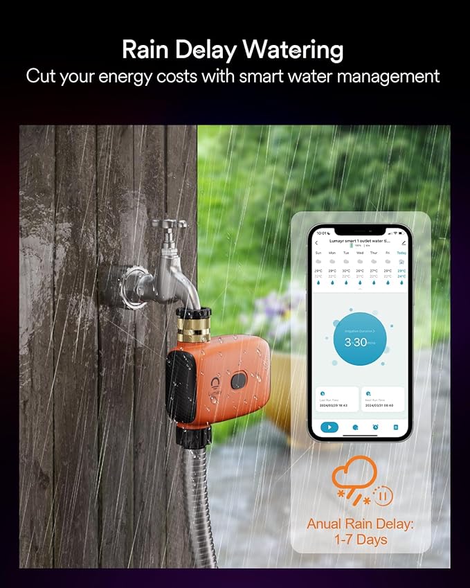 Lumary WiFi Water Timer for Garden Hose with Hub, Battery Sprinkler Timer for Watering Brass Inlet Outdoor, Rain Delay/Remote/Manual/Auto Drip Irrigation System Programmable Faucet, Work with Alexa