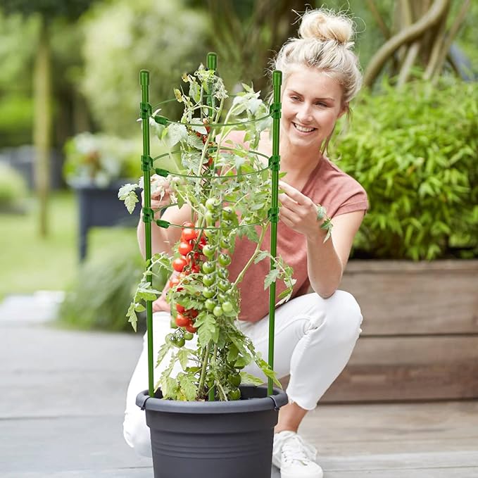 Legigo 6 Pack 24 Inch Plant Support Cages Tomato Cage for Garden- Plant Cages Adjustable Rings, Tomato Plant Support Stakes Trellis for Pots, Peppers, Cucumbers and Flowers with 10 Plant Clips