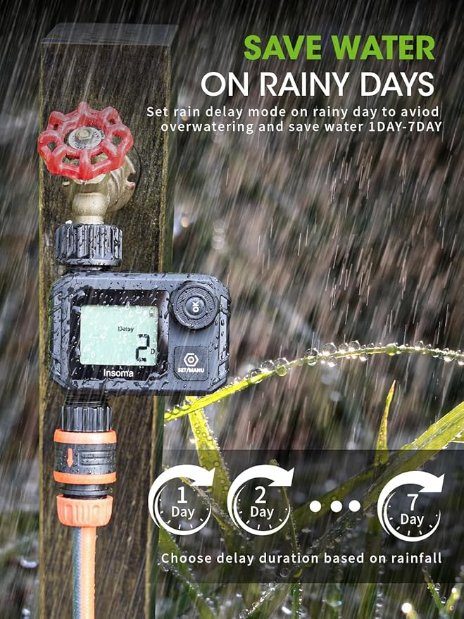 Sprinkler Timer for Garden, Programmable Irrigation Hose Timers, Water Timer with Rain Delay/Manual/Automatic Watering System, for Yard, Lawn