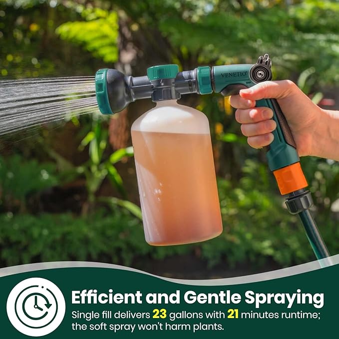 VENETIO 8-Dial Hose Attachment Spray Gun for Liquid Fertilizer/Chemicals | Precision Lawn & Garden Feeder for Uniform Fertilizing and Watering Plants | Hose-End Nozzle Sprayer with 34oz Bottle