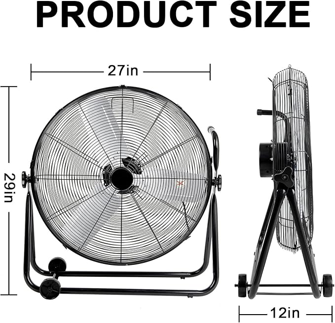 24 Inch High Velocity Industrial Fan 8500 CFM Heavy Duty Outdoor Fan 3-Speed 360 Degree Adjustable Tilt, Metal Floor Fans with Aluminum Blades for Workshop Patio Commercial Factory Garage, Black